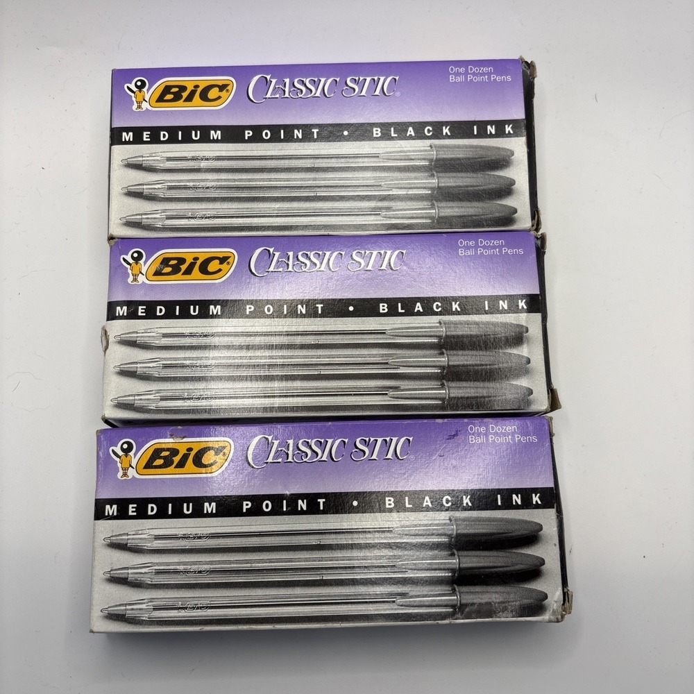 Vtg Bic Classic Stic Medium Ball Point Black Pens NOS 1993 #MS11 10127 36 Total